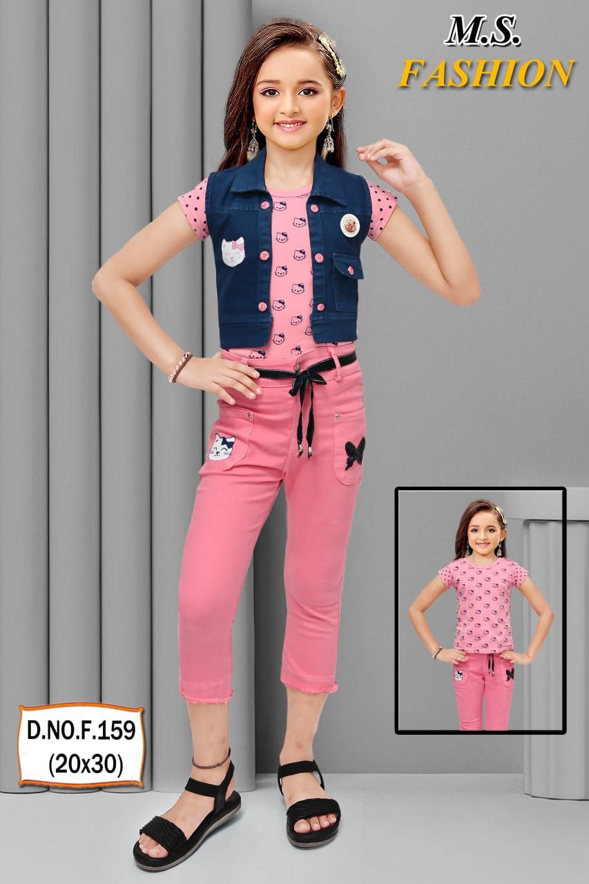 Girls Pink & Navy Trendy Printed Co-Ord