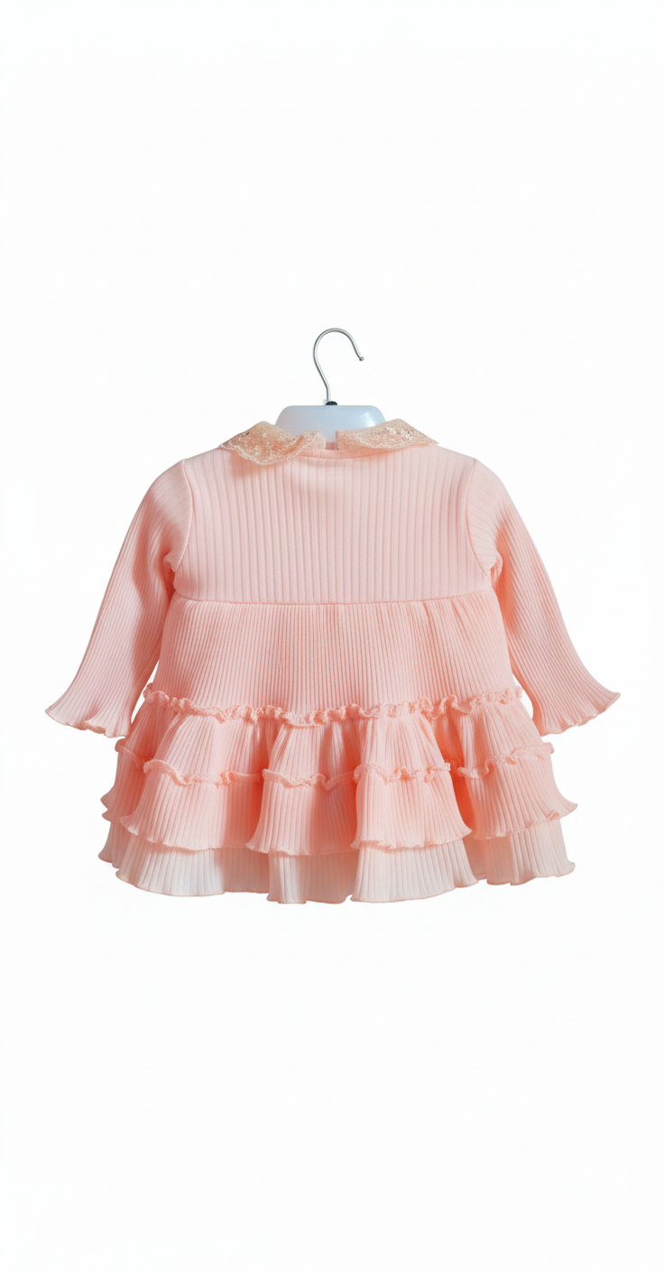 Baby Girls’ Soft Knit Ruffle Dress – Peach Pink (Winter/Autumn Wear)