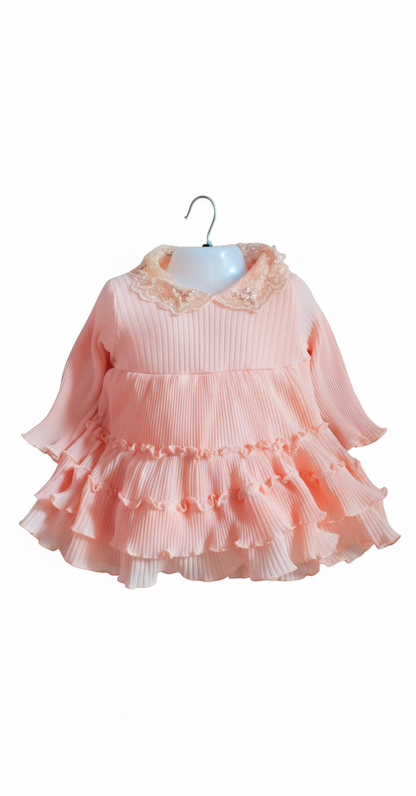 Baby Girls’ Soft Knit Ruffle Dress – Peach Pink (Winter/Autumn Wear)