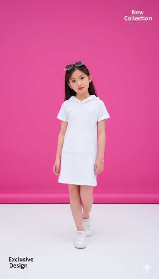 Girls White Hoodie Casual Dress