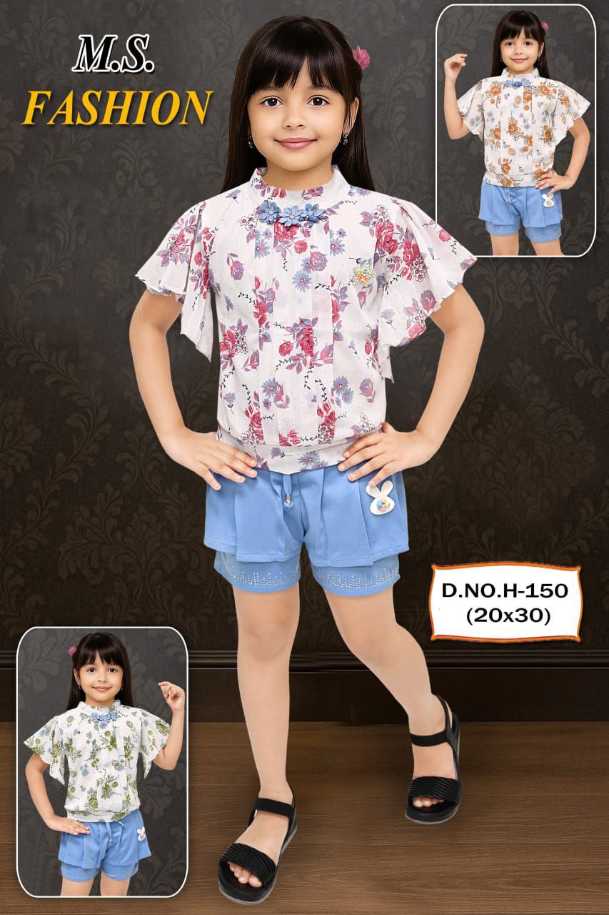 M.S. Fashion – Girls Floral Top & Shorts Set (D.NO.H-150)