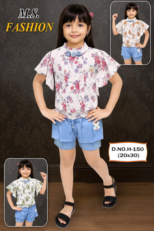 M.S. Fashion – Girls Floral Top & Shorts Set (D.NO.H-150)